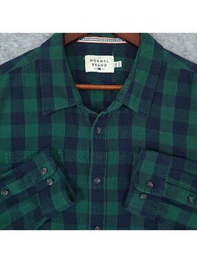 The Normal Brand Mens Button Up Shirt XXL 2XL Green Navy Buffalo Check Plaid